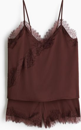 H&M Nachtw&auml;sche aus Satin mit Spitze - Brown