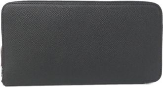 Herm&egrave;s Black Epsom Leather Silk Long Wallet (Bi-Fold) (Pre-Owned)