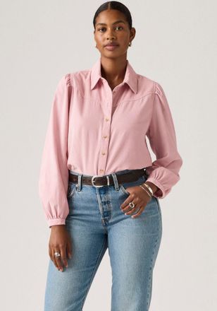 Levi's Langarmbluse LEVIS JOURNEY WSTRN FSH, Damen, Gr. L (40), zephyr, Cord, Obermaterial: 100% Baumwolle, bequem normal, Puff&auml;rmel Manschette, Blusen Langa