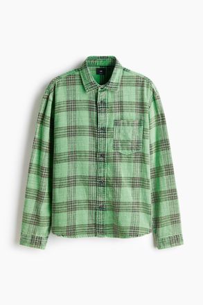 H&M Baumwollhemd in Relaxed Fit - Gr&uuml;n/Kariert
