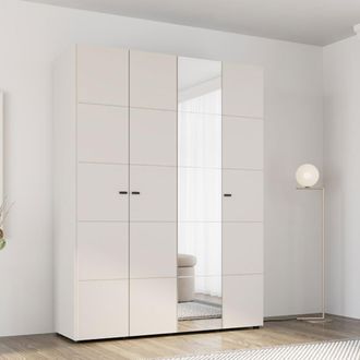 Dmora Armario Grande Ifrane, Guardarropa Dormitorio, 4 Estantes, 6 Espacios, 155x208h Cm Crema Blanco