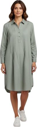 Finley Belinda Tucked Cotton Long Sleeve Dress In Green