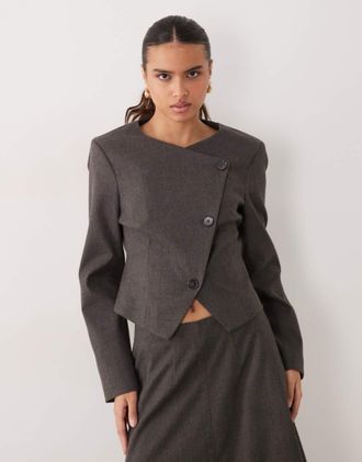 Asos blazer sartoriale avvolgente fit corto effetto lana grigio-Neutro