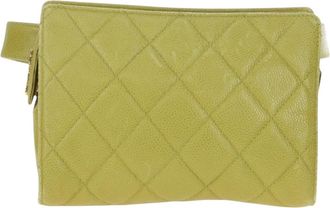 Chanel Vintage Zip Belt Quilted Caviar Yellow Leather Handbag (Pre-Owned)