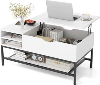 Costway Lift Top Coffee Table Living Room Table w/ Storage Shelf-White