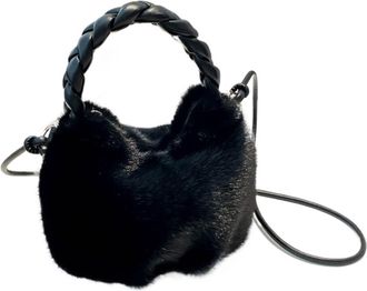 Generic Womens Plush Bags Fluffy Texture Vwrastile Crossbody Bag Women Winter Furry Bucket With Braided Leisure Handle Shoulder Storage Bags(Black)