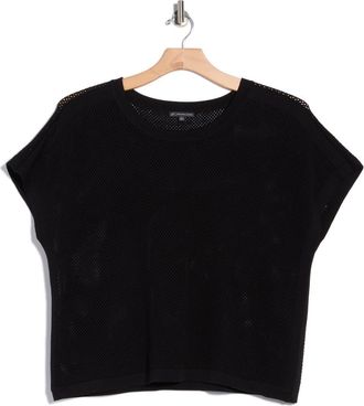Adrianna Papell Open Stitch Short Sleeve Sweater in Black at Nordstrom Rack, Size 3X