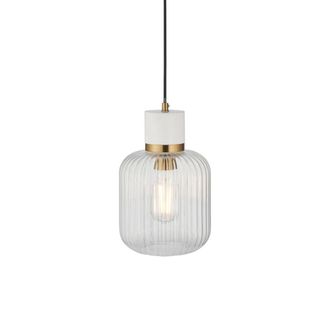 Netlighting Travi Ribbed Slim Pendant White Vintage Brass & Ribbed Glass E27