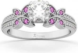 Allurez Diamond & Pink Sapphire Butterfly Engagement Ring 18K White Gold