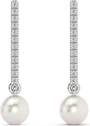Pompeii3 6mm Pearl & Diamond Dangle Earrings Womens 14k Gold Tennis Earrings Lab Grown