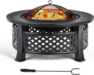 Costway Costway - Set di Bracieri da 81 cm, Forno a Legna Rotondo 3 in 1 con Superficie ad Alta Temperatura, Caminetto Esterno con Griglia per Legna e