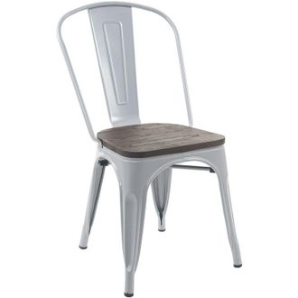 Hhg Hhg - Nunca Usado] Silla 893 Incl. Asiento De Madera, Silla Bistro Apilable, Metal Dise&ntilde;o Industrial Apilable, Gris