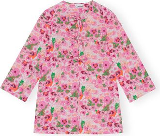 Ganni Pink Open Tie Band Blouse - Size 10/12 Organic Cotton
