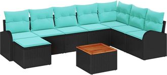 vidaXL Set Divano Da Giardino 9 Pz Nero E Turchese Polyrattan Vidaxl