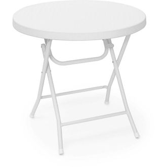 Relaxdays Relaxdays - bastian Garden Table Folding Table Round 74 x 80 x 80 cm for Backyard, Balcony or Patio with Metal Frame in Rattan Look as Side Table or