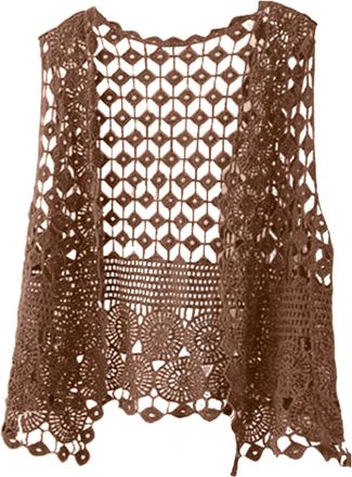 Generic Womens Crochet Cardigan Hollowed Out Womens Knit Vest Top Sleeveless Cardigans Knit Ladies Cardigans Lightweight Summer Cardigan Open Front Lightweigh