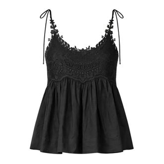 Twinset Sleeveless Tops, female, Black, Size: S Top con pizzo dettaglio a fiori spalline con nodo motivo intrecciato senza maniche