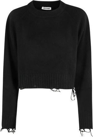 Low Classic Damaged Cropped Pullover - Dames - Ronde hals truien - Zwart - M - Truien & Vesten