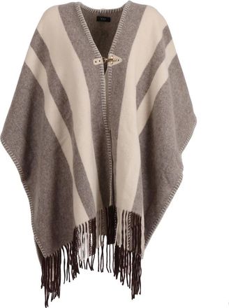 Fay Capes, female, Brown, Size: ONE SIZE Hook-Closure Fringed Poncho