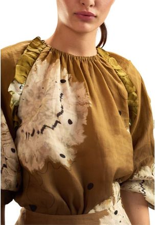 Cynthia Rowley Ramie Ruffle Blouse in Golden Floral at Nordstrom, Size X-Small L