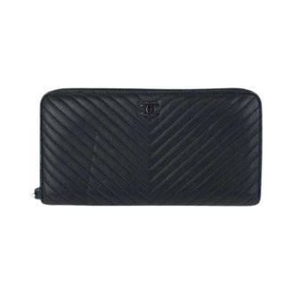 Chanel Pre-owned Wallets, female, Black, Size: ONE SIZE Pre-owned Lambskin Long Zip Wallet
