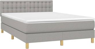 vidaXL Cama Box Spring Colch&oacute;n Y Luces Led Tela Gris Claro 140x200 Cm Vidaxl
