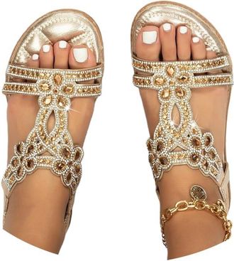 Generic Summer Sandals Women,Sandals for Women,Casual Beach Shoes T-Bar Beads Sandal,Lightweight Slip On Slides Platform Slippers Beach Holiday Summer Elegant