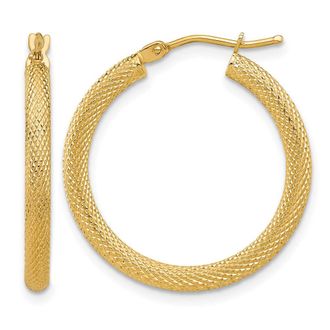 Diamond2Deal 14K Yellow Gold Textured Round Hoop Earrings 24.75 mm