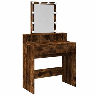 Berkfield Home Dressing Table with LED Smoked Oak 80x41x144.5 cm in Brown