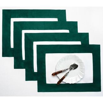 Solino Home Linen Placemats - Contempo, 14 x 19 in Rainforest And White at Nordstrom, Size Medium