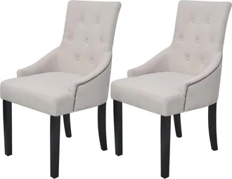 vidaXL Vidaxl - Sillas De Comedor 2 Unidades Tela Gris Crema