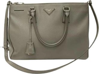 Prada Pre-owned Medium Galleria Double Zip Tote Bag - Dames - Vintage Handtas - Grijs - ONE Size - Leer - Vintage