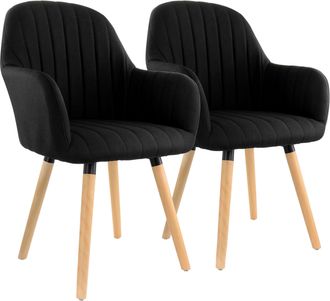 Elama 2 Piece Fabric Tufted Chair in Black with Wooden Legs