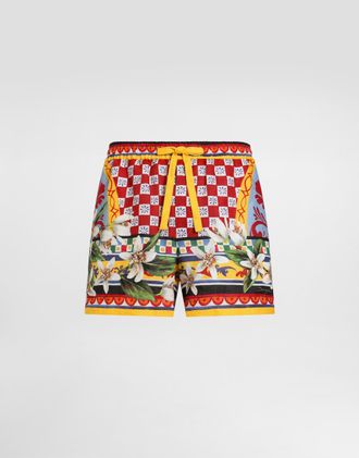 Dolce & Gabbana Carretto-print Linen Bermuda - Man Pants And Shorts Multicolor 46