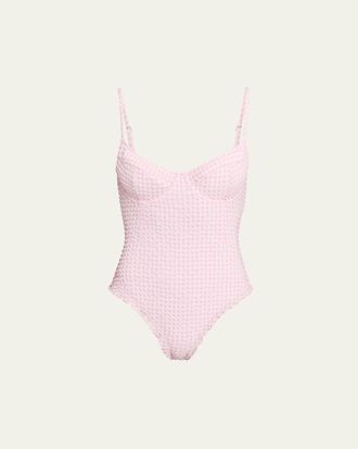 SIMKHAI Suni Textured Gingham One-Piece Swimsuit