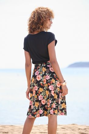 Buffalo Jerseykleid BUFFALO, Damen, Gr. 36, N-Gr, bunt (schwarz, bunt bedruckt), Jersey, Obermaterial: 100% Viskose, bedruckt, unifarben, figurumspielend knie