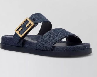 Fendi denim texture flat sole open toe sandals