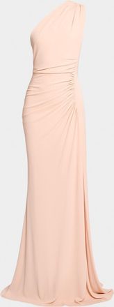 Elie Saab One-Shoulder Ruched Jersey Gown