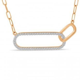Allurez Diamond Double Paperclip Pendant Necklace 14k Rose Gold (0.15ct)