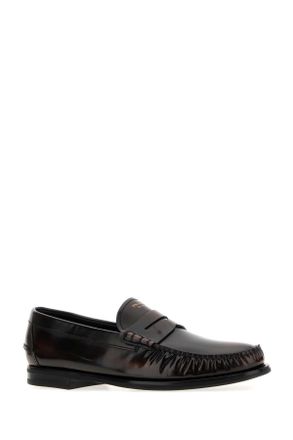 Prada Mens Dark Brown Leather Loafers Bruciato Mocassini