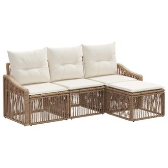 vidaXL Conjunto De Sof&aacute;s De Jard&iacute;n 4 Pcs Beige Rat&aacute;n Sint&eacute;tico Vidaxl