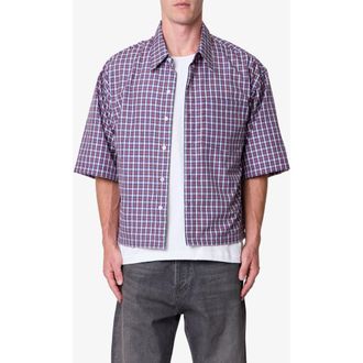 mnml Crispy Plaid Poplin Button-Up Shirt in Red/Blue at Nordstrom, Size Xx-Large