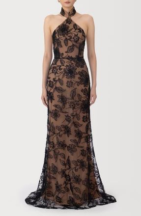 Sau Lee Adelaide Beaded Sheer Detail Gown in Black at Nordstrom, Size 10