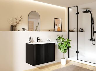 Vente-Unique Mobile per bagno sospeso con scanalature e lavabo da incasso L80 cm Nero - ZILGA