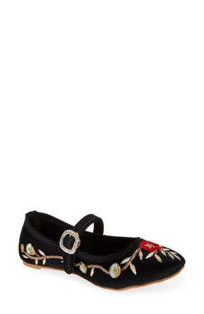 Fuchsia Paradise Floral Embroidered Mary Jane in Black at Nordstrom, Size 11
