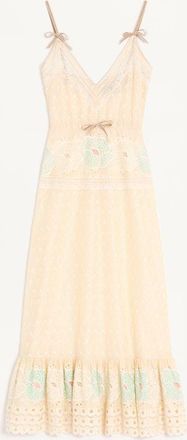 Valentino Abito Midi In Sangallo Fleur A Jours Fiori Donna AZZURRO/GIALLO 36