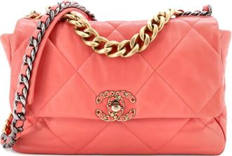 Chanel 19 Flap Bag Quilted Leather Large crossbody bag - Roze