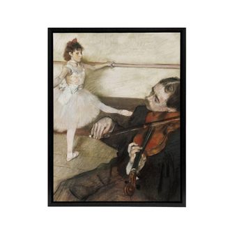 Artery8 Dance Lesson with Violinist Edgar Degas Vintage Framed Canvas Wall Art in Beige | Size: W24 x H32