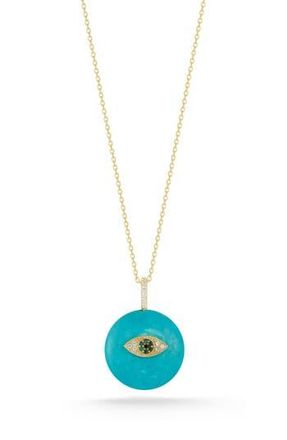 Sphera Milano Cubic Zirconia & Synthetic Turquoise Disc Pendant Necklace in Gold at Nordstrom Rack