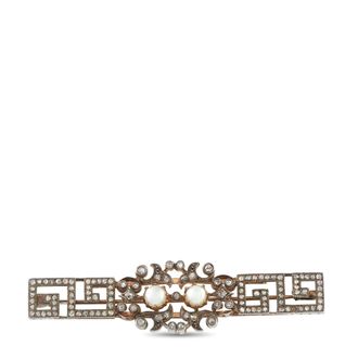 Luxury Bazaar Antique 14K Rose Gold and Silver-Topped 1.50ct Rose-Cut Diamond Pearl Brooch MF12-091426